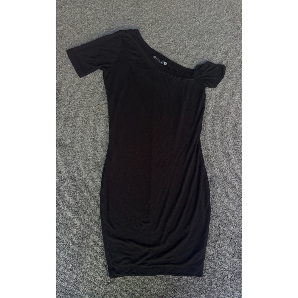 John Eshaya Bodycon Dress Women's Size Small Black Rayon Slightly Off-Shoulder